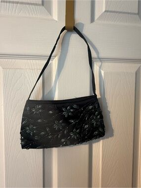Black Floral Embellished Evening Shoulder Bag